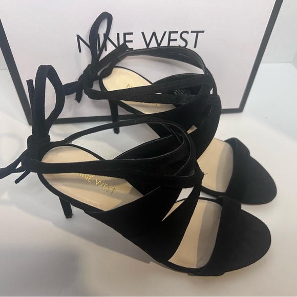 Nine West Sexy Black Suede Ankle tie Heels - Picture 5 of 14